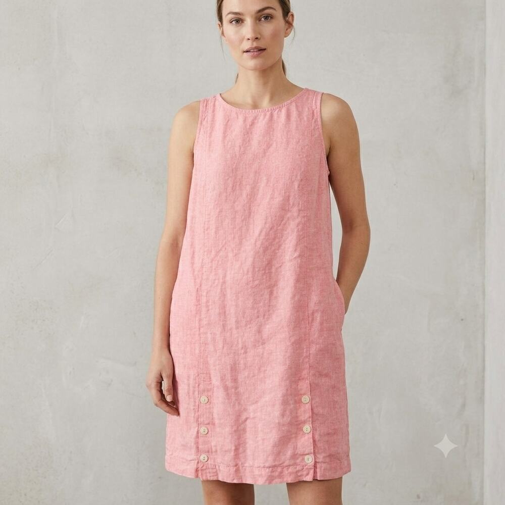 J.Jill Pink Linen Sleeveless Shift Dress Pockets XS Casual Summer Tank Mini